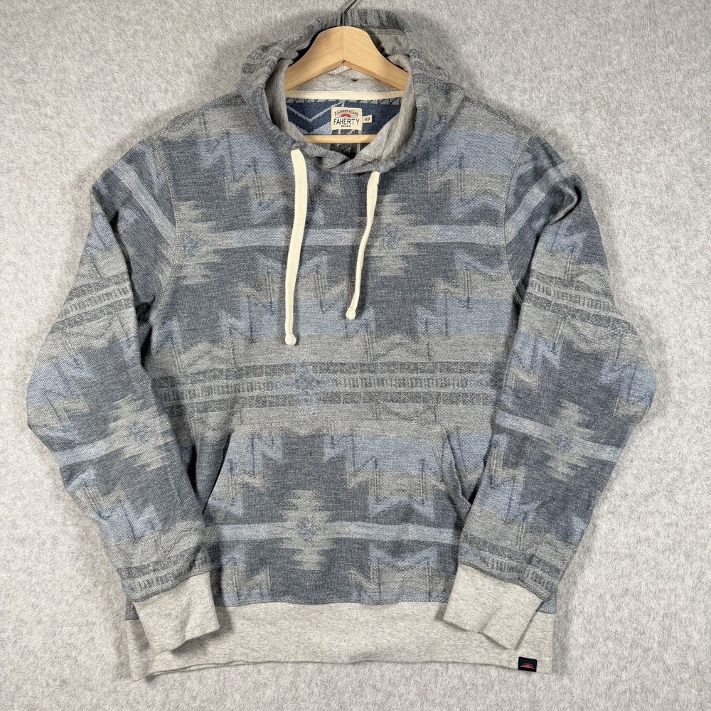 Faherty Doug Good Feather Mens Medium Blue Cotton Pullover Hoodie in Arctic Star
